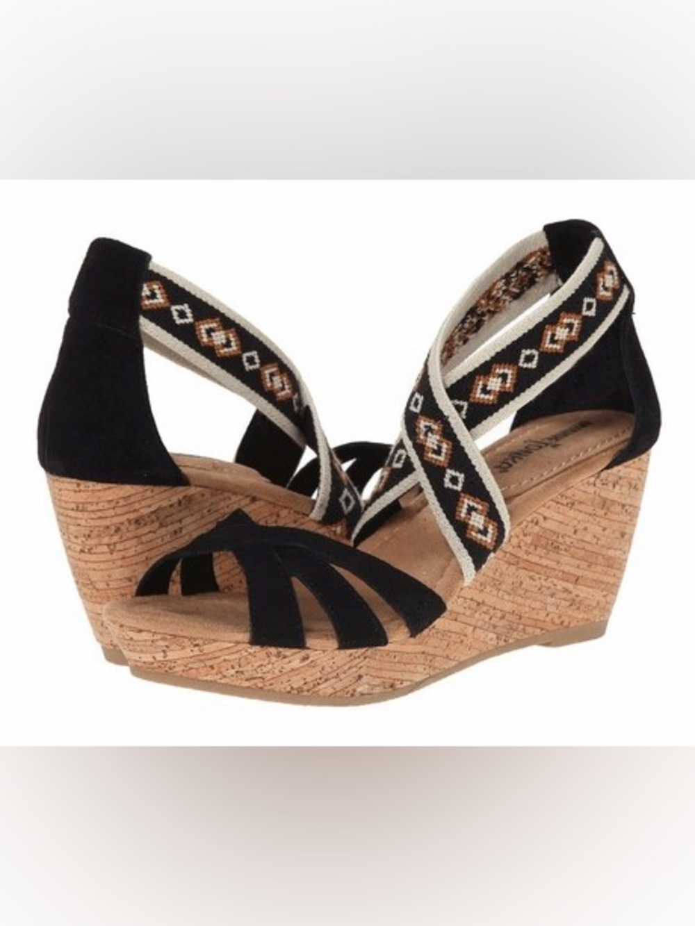 Minnetonka Drew Wedge Sandals Black Size 9